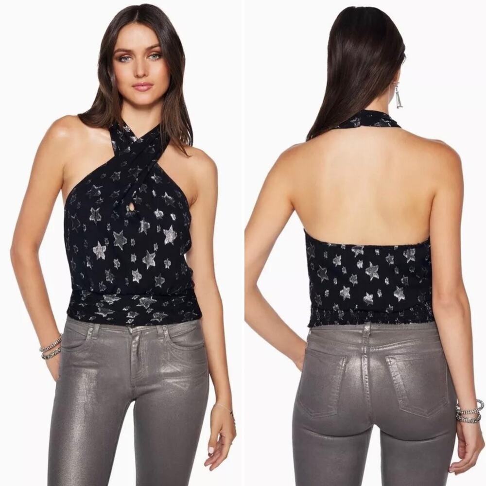 Ramy Brook Louise Metallic Star Silk Blend Halter Top Size M